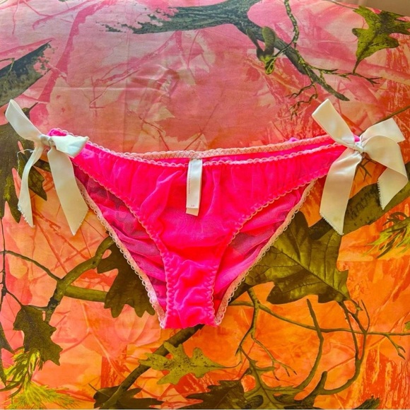 victoria’s secret PINK y2k vintage coquette bow frill mesh thong panties - Picture 1 of 8